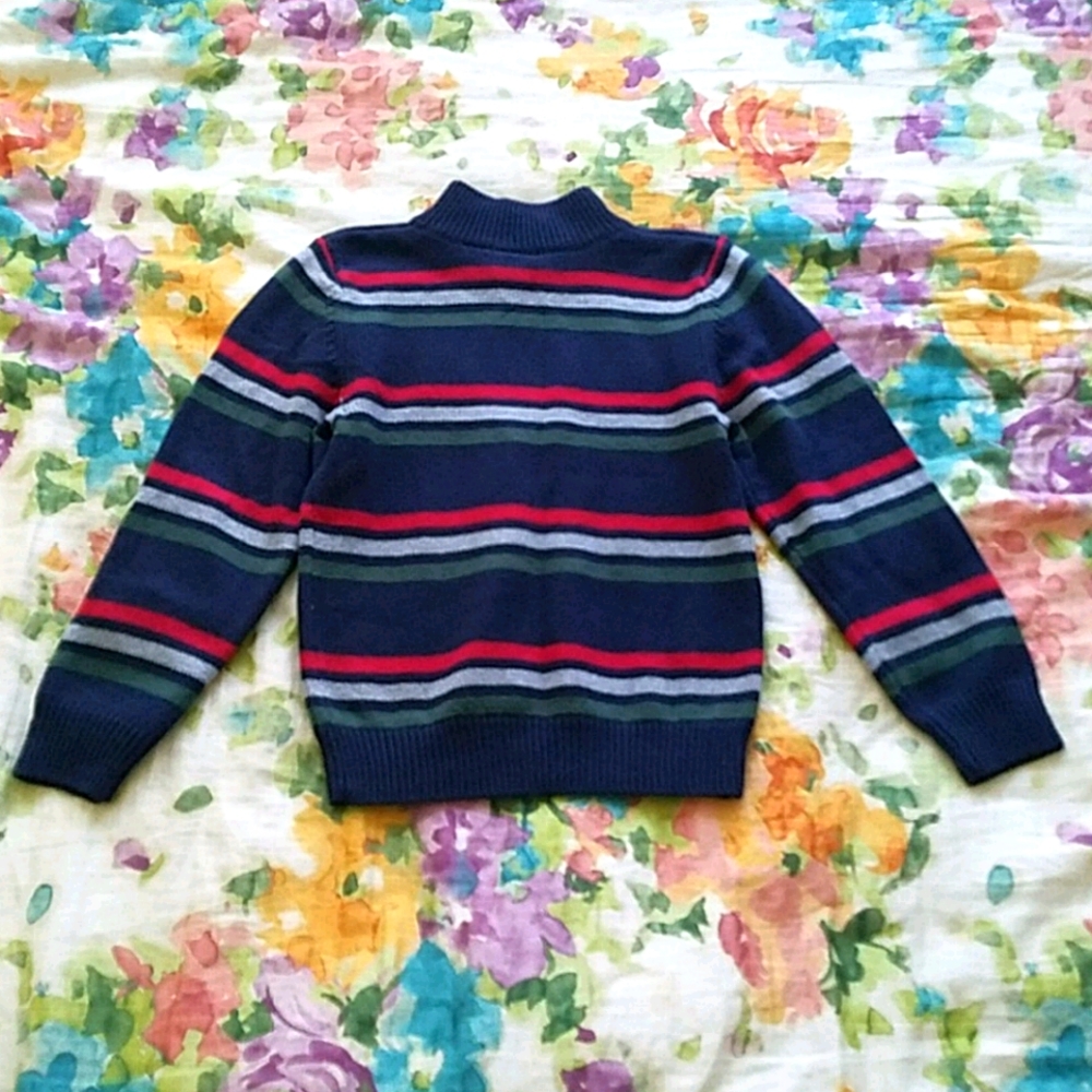 NWT Sonoma Navy blue striped 3/4 zip sweater M - Picture 2 of 3
